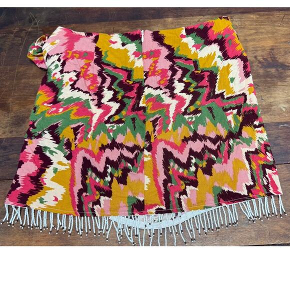 Zara Beaded Fringe Mini Tie Wrap Skirt Women's Size Small Abstract Multicolor - Picture 9 of 12